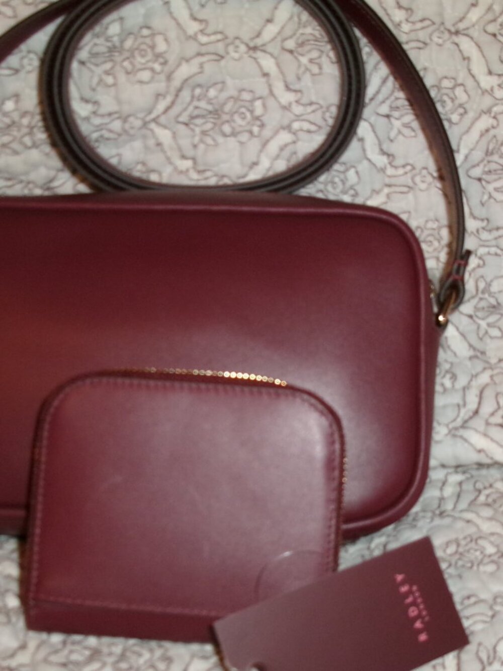 NWT Radley London Dark Red Leather Hadley Lane Zip Crossbody and Zip Wallet Set - Picture 2 of 12
